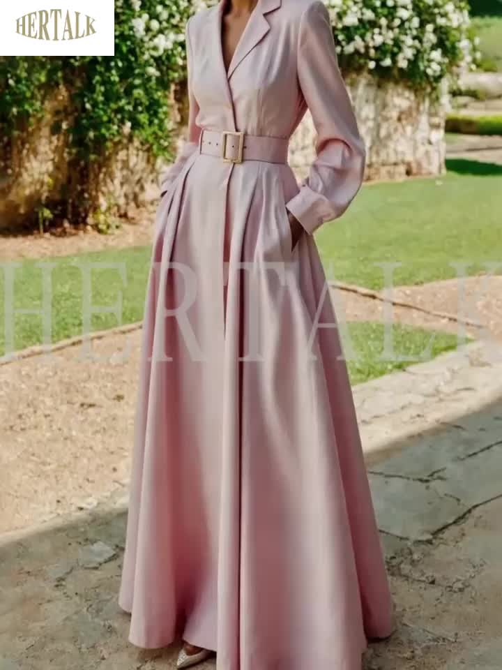 Women's Solid Color Dress, Beltless, Elegant And Easy.