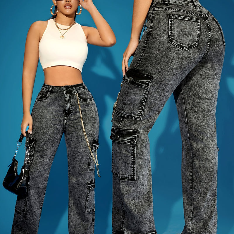Women's High-Waist Stretch Cargo Jeans.
