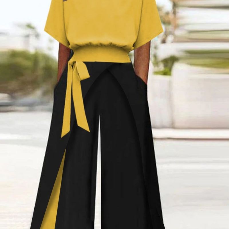 Two-Piece Outfit Featuring a Color-Block Design for Ladies.