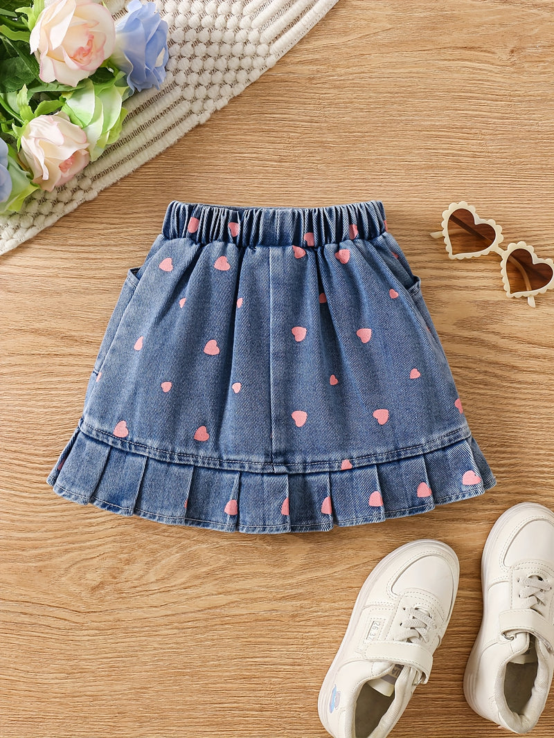Girls' Denim Print Shorts, Versatile And Stylish.