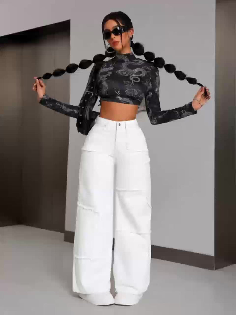 Women's Plus Size High-Waisted Wide Leg Jeans.