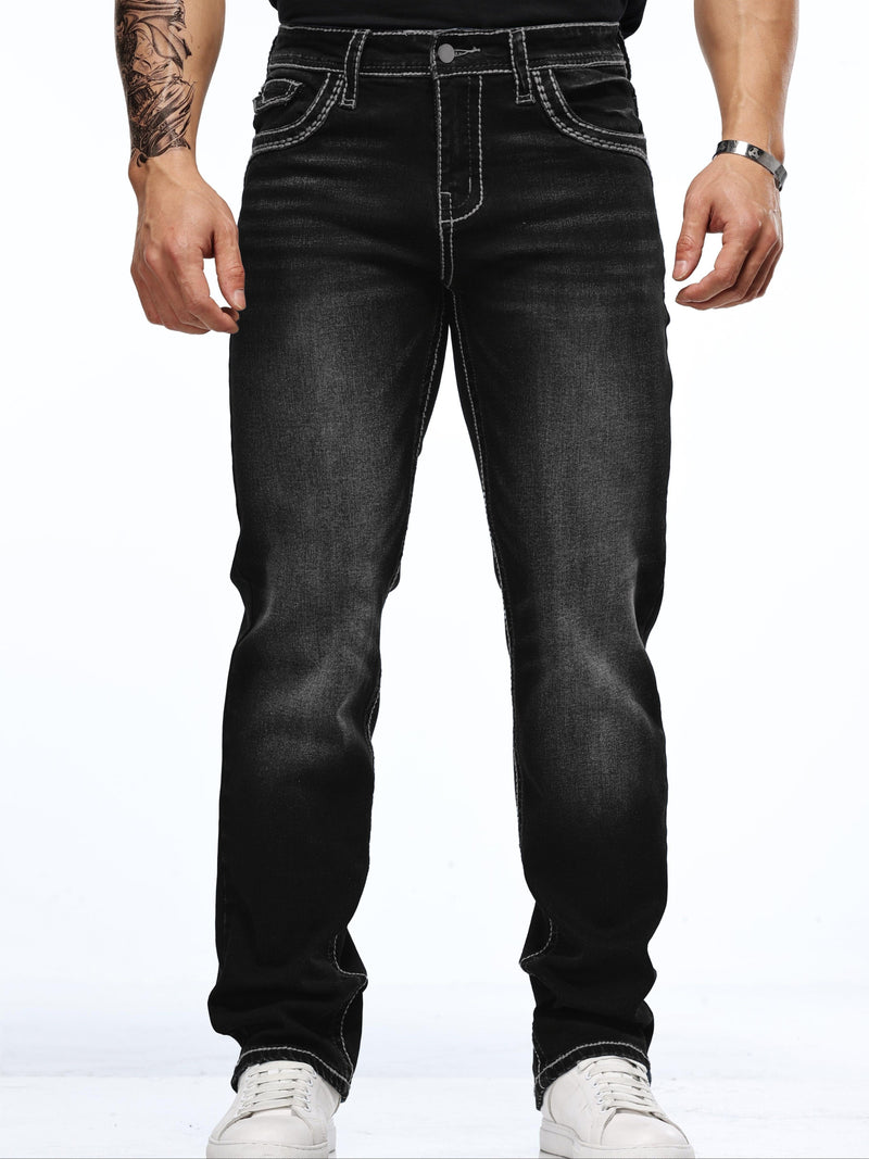 Men's Vintage-Inspired Slim Fit Embroidered Stretch Jeans.