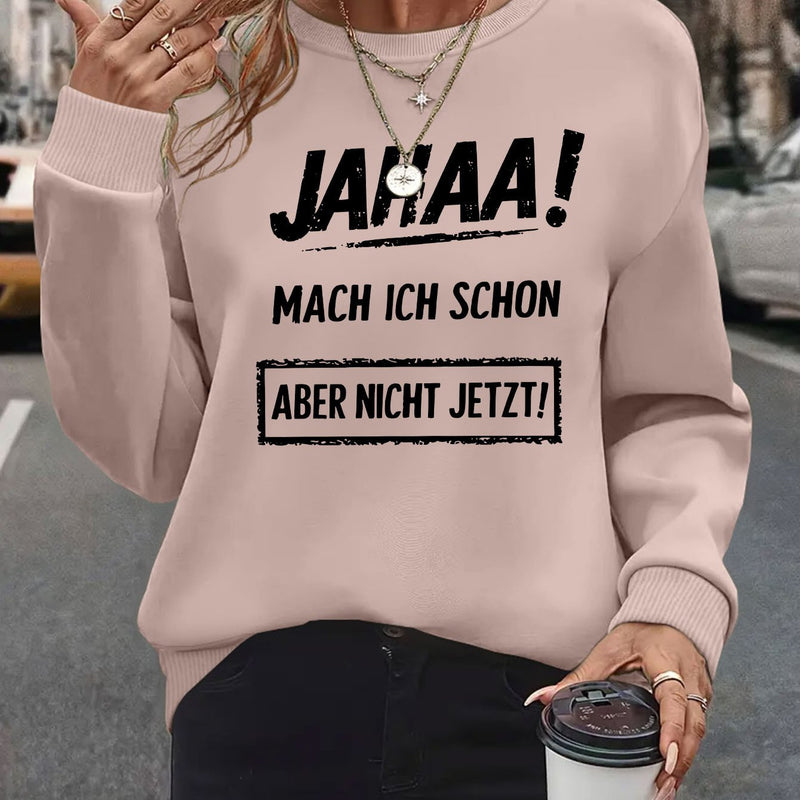 Plus Size, Women's Oversized German Text Print Sweatshirt.