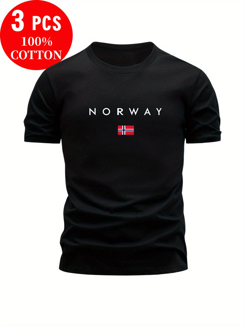 Set of 3 T-Shirts, Casual Summer Tops, Round Neck, Fitted for Men.
