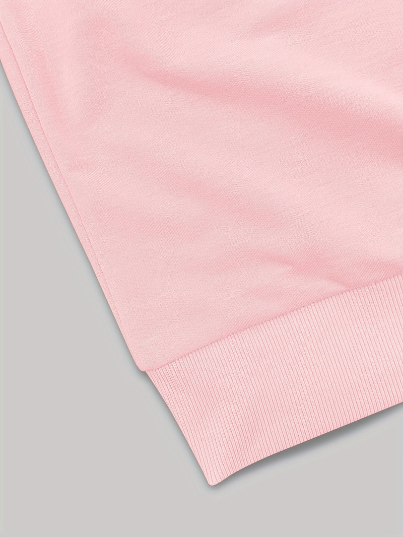 Women's Pink V-Neck Long Sleeve Sweater with German Letter Print.