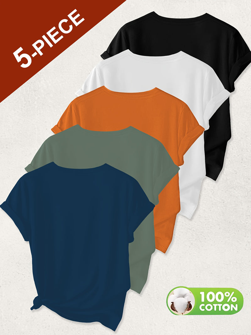 5pcs Women’s Solid Color Pure T-Shirts.