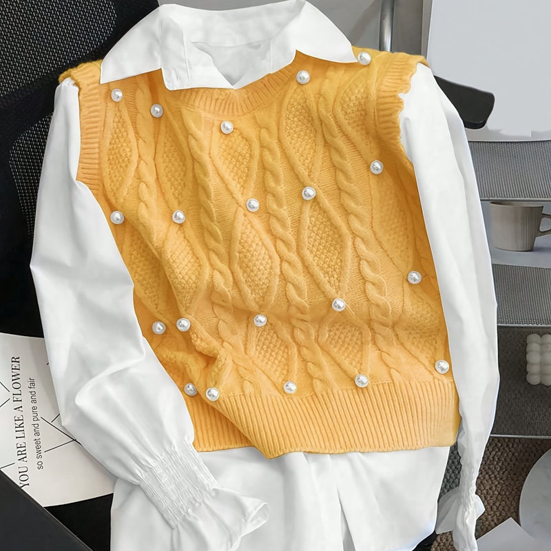 Spring/Summer New Women's Fashion Elegant Pullover Pearl Vest.