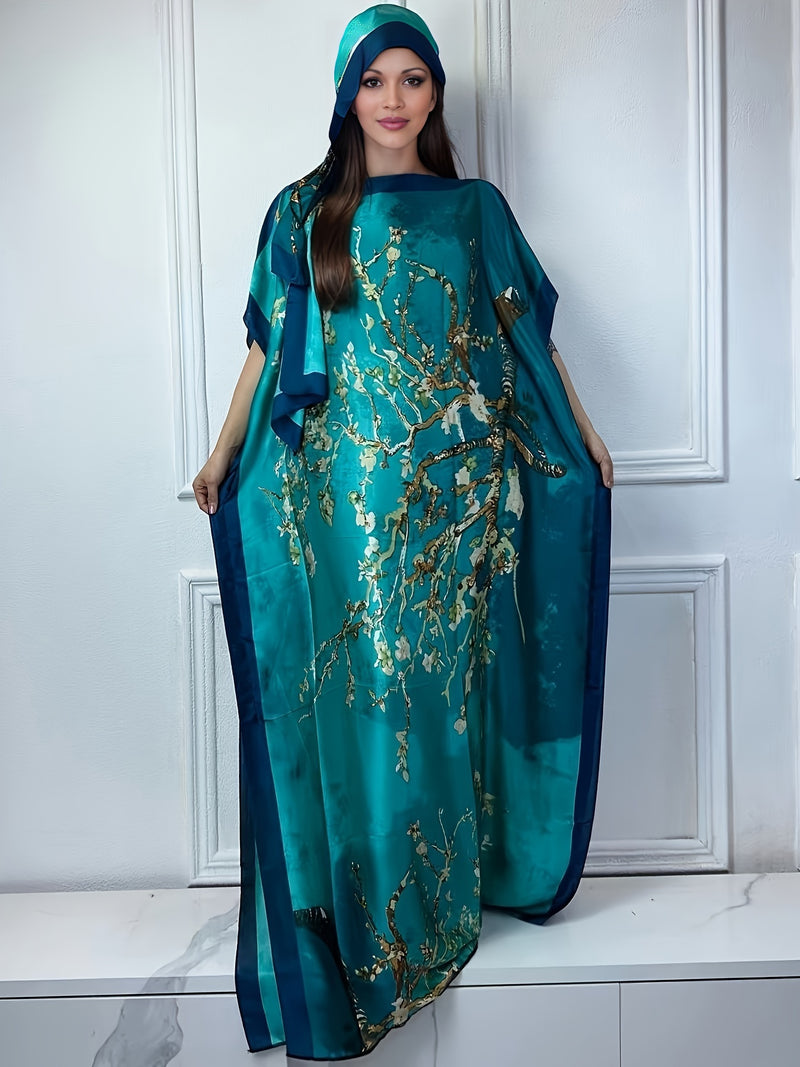 Women’s Tree Print Crew Neck Kaftan Dress.