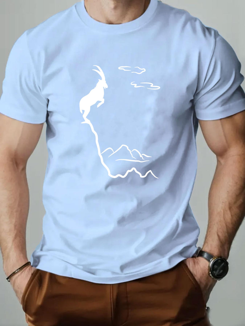 Men's Old Goat English Pattern Summer Casual Round Neck Short T-Shirt.