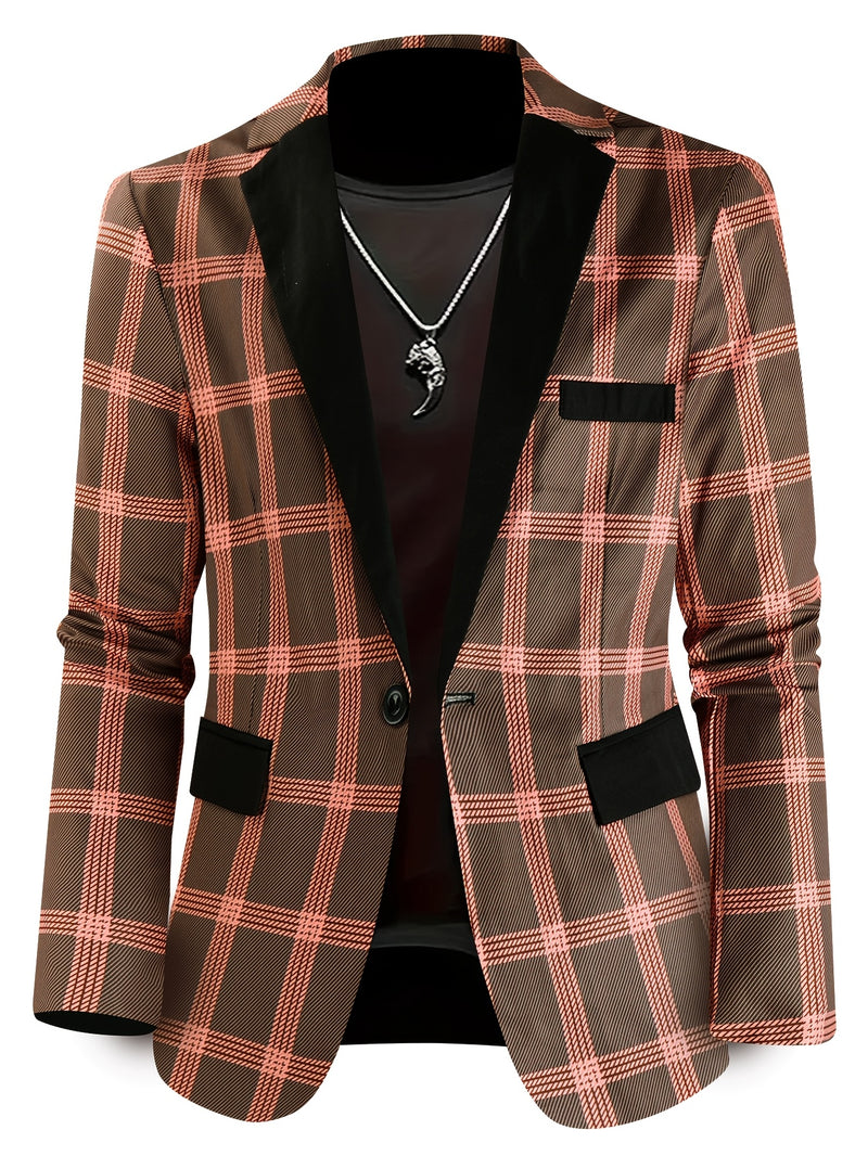 2pcs Men'S Casual Fashion Patchwork Plaid Suit | Non-Stretch Fabric.