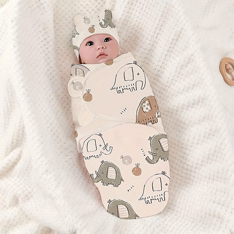 Baptism Gift Robe Printed Swaddle Blanket + Hat Set.