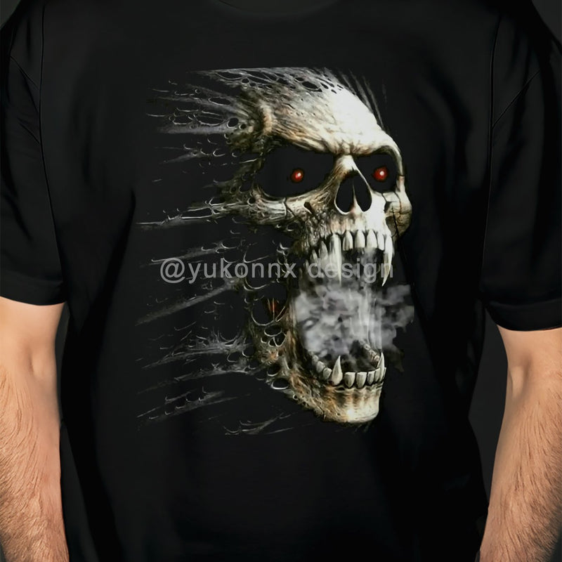 Men’s Cotton Gothic T-Shirt with Skull & Bones Print.
