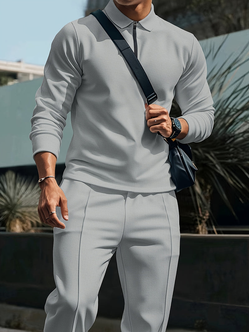 Trendy collar! Men's sports suit zipper design, preferred for daily outings.