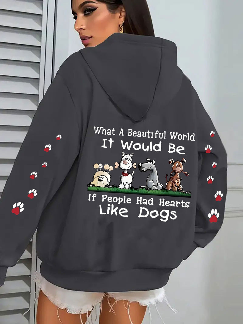 Women’s Cute Puppy And Paw Print Design, Long-Sleeve Pocket Hoodie Jacket.