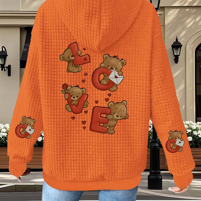 Women's Casual Waffle Zip-Up Hoodie.