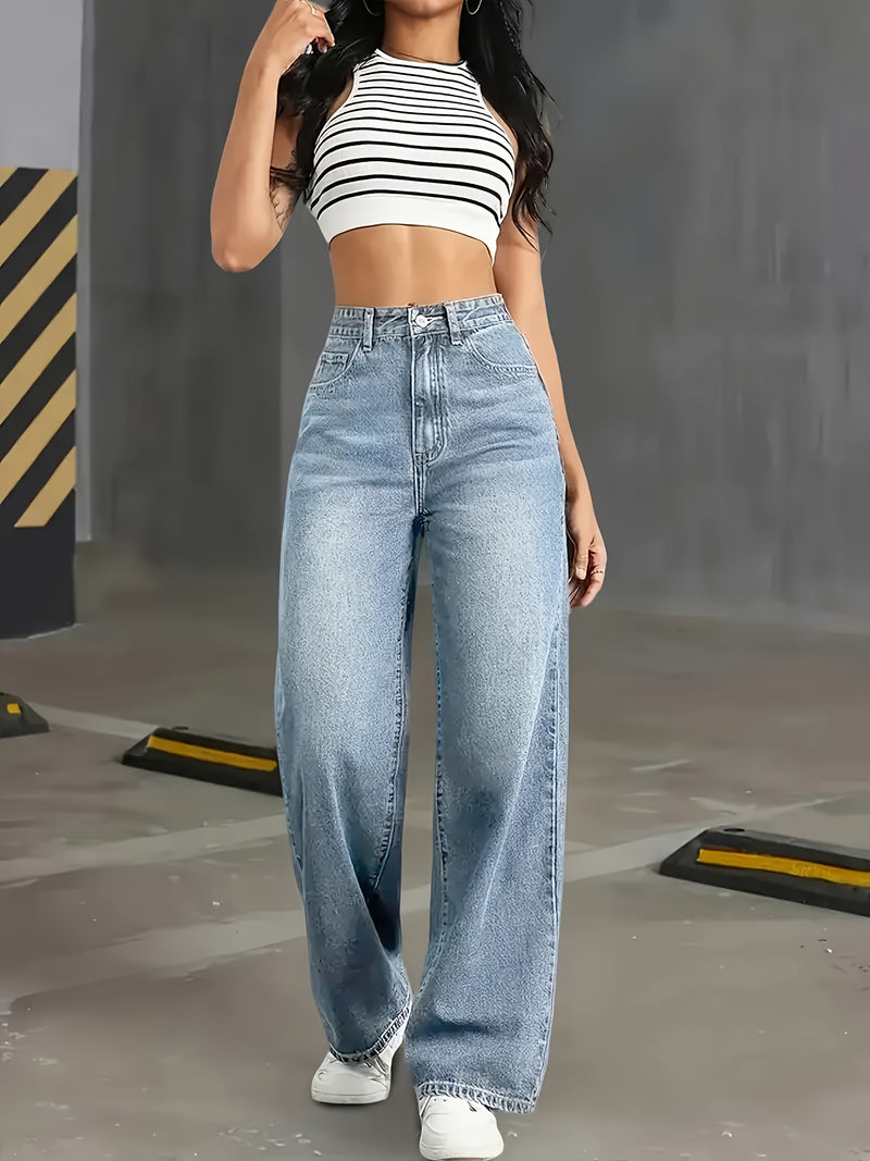 Women's High-Waisted Straight-Leg Jeans.