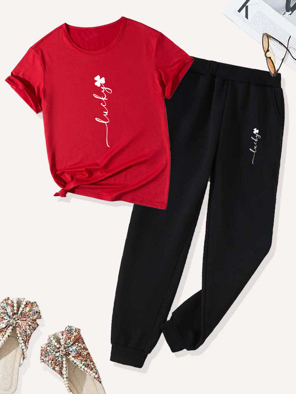 Women’s Two-Piece Set, Short-Sleeved T-Shirt Top And Casual Pants Bottom.