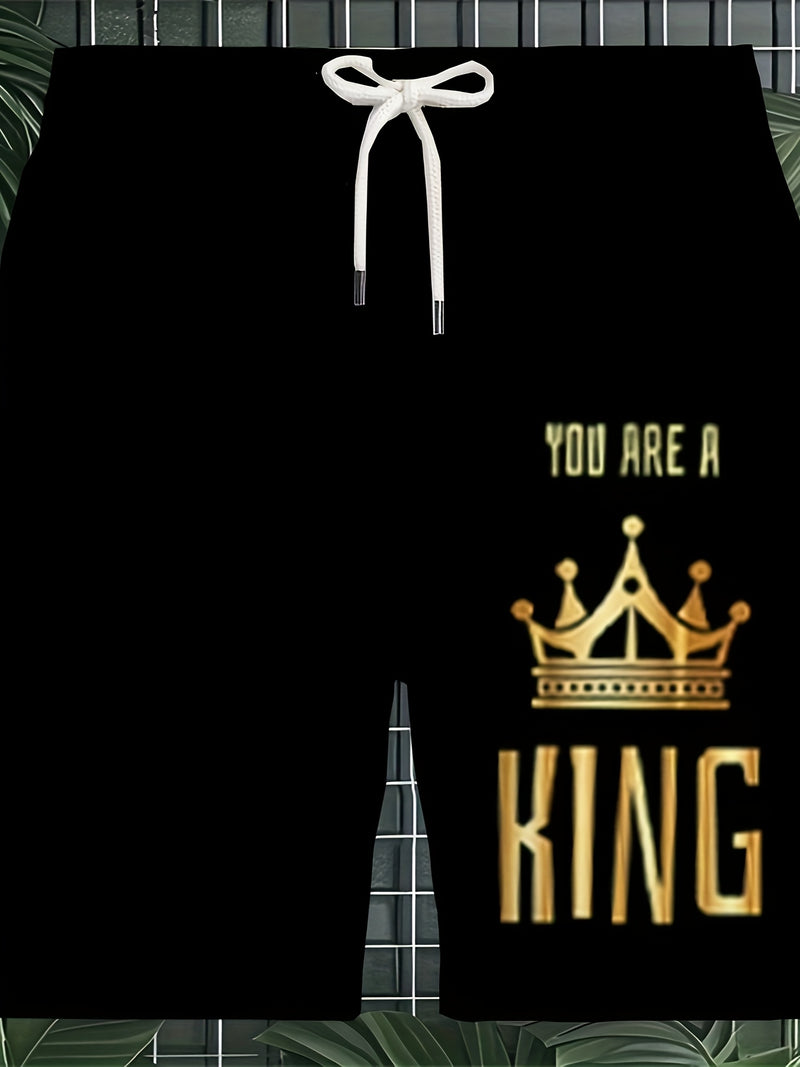 Plus Size Men's 'You Are The King' Print Fashion Crew Neck.