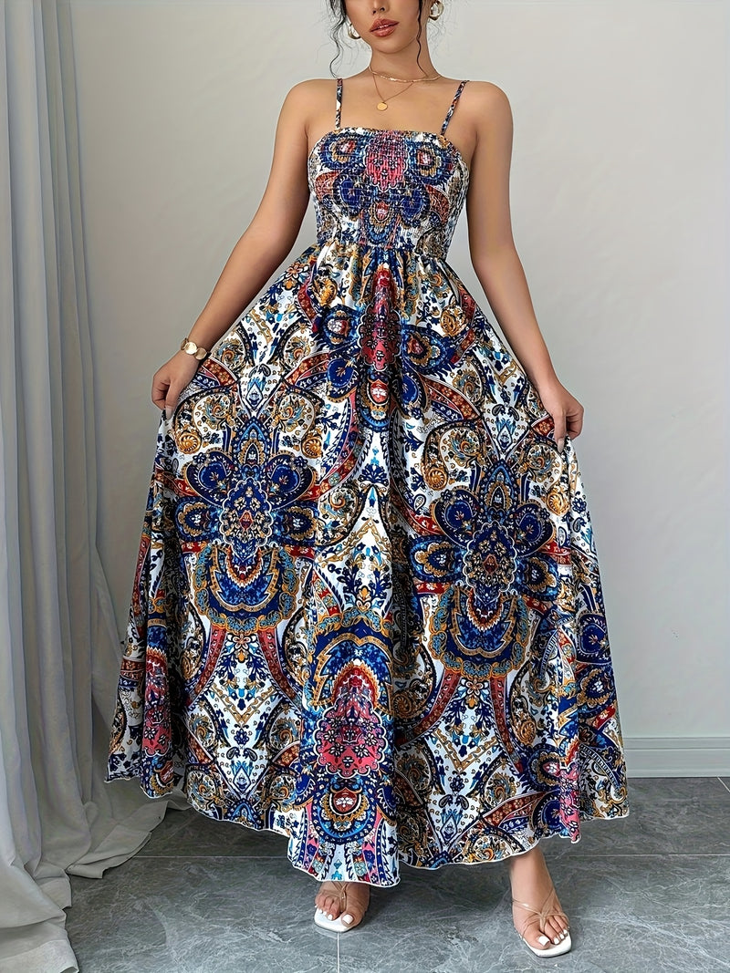 Paisley Print Spaghetti Suspender Dress for Women.