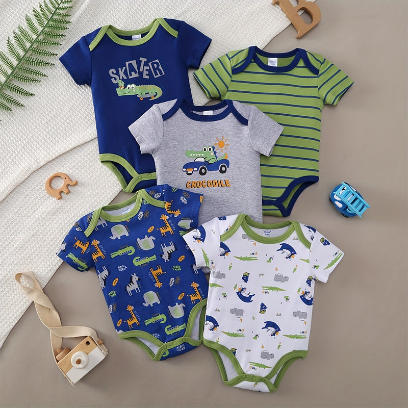 Newborn Baby Boy's Three-Point Romper with Short Sleeves, 5pcs.