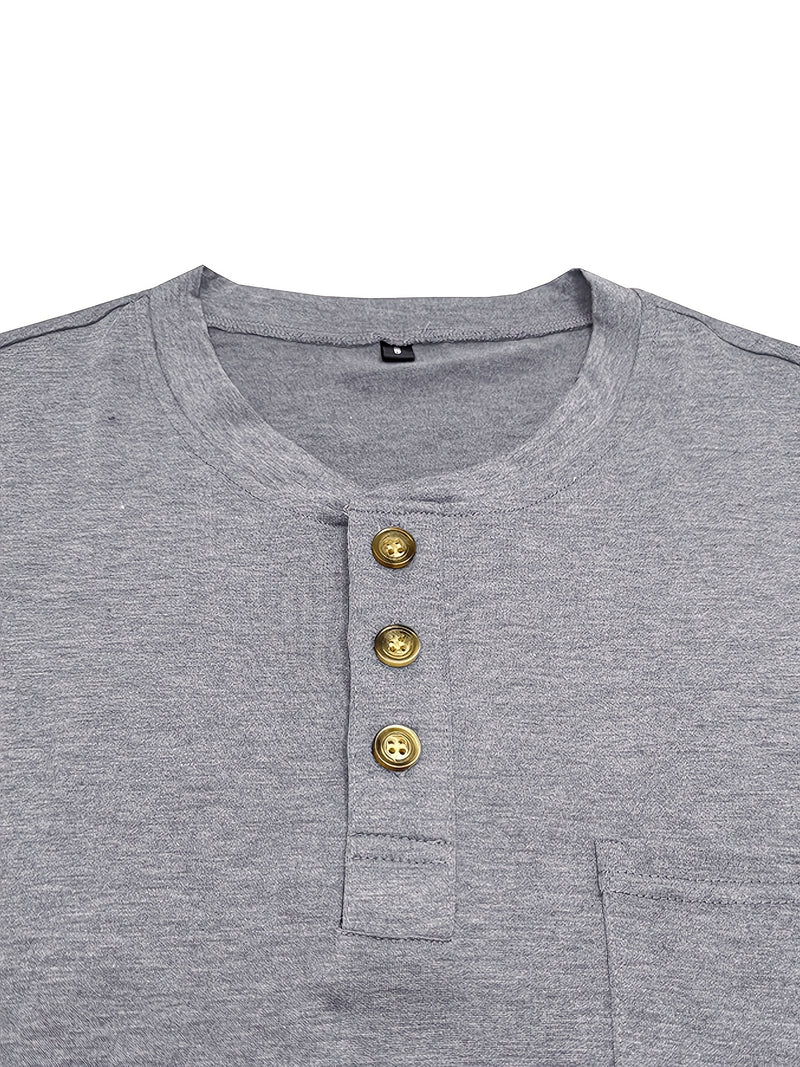 Men's Henley Round Neck Short Sleeve T-Shirt.