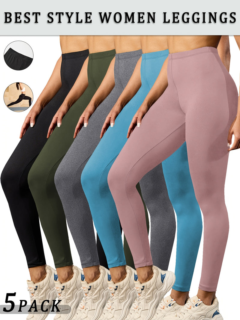 Set of 5 Ultra-Soft Athletic Leggings for Women, Designed for Workouts.
