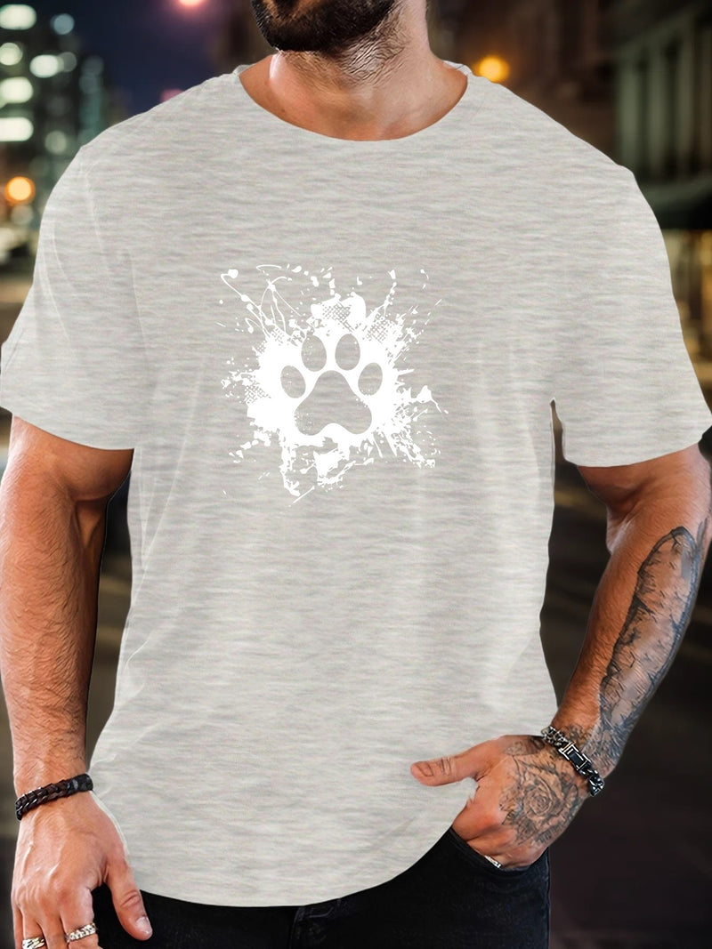 Men'S Casual Summer T-Shirt with Paw Print Design.