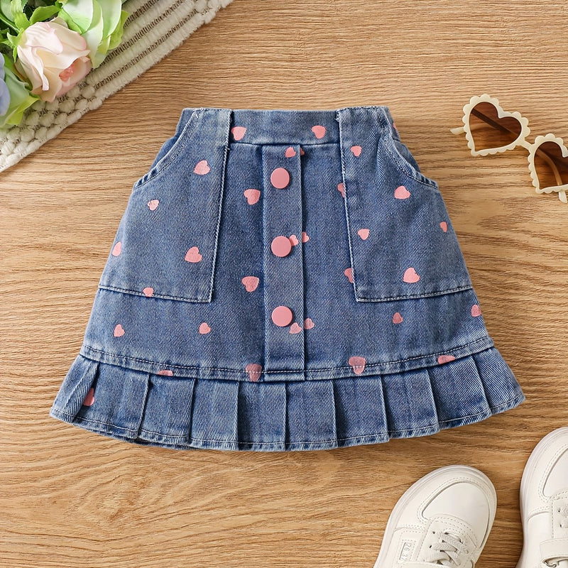 Girls' Denim Print Shorts, Versatile And Stylish.