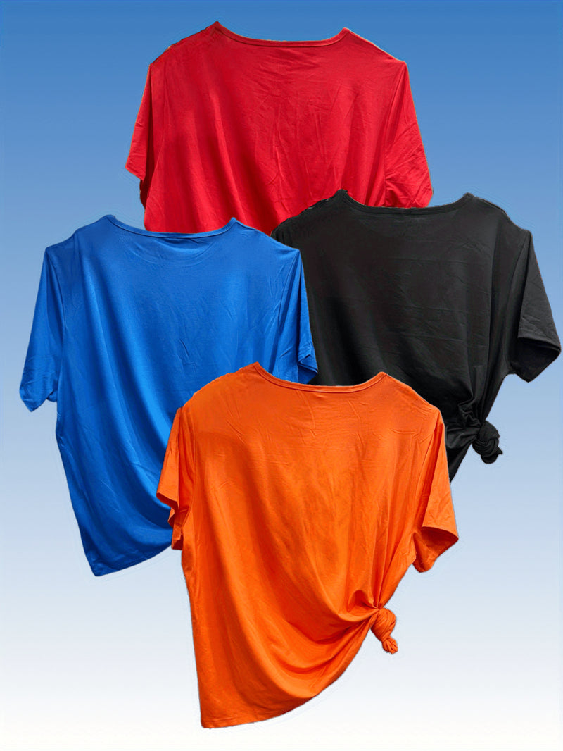 A Set of Four Diverse Heart-Patterned T-Shirts for Women.