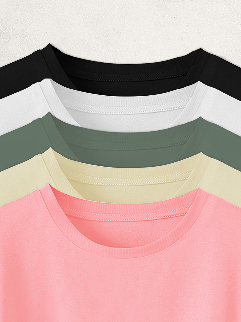 5pcs Women’s Solid Color Pure T-Shirts.