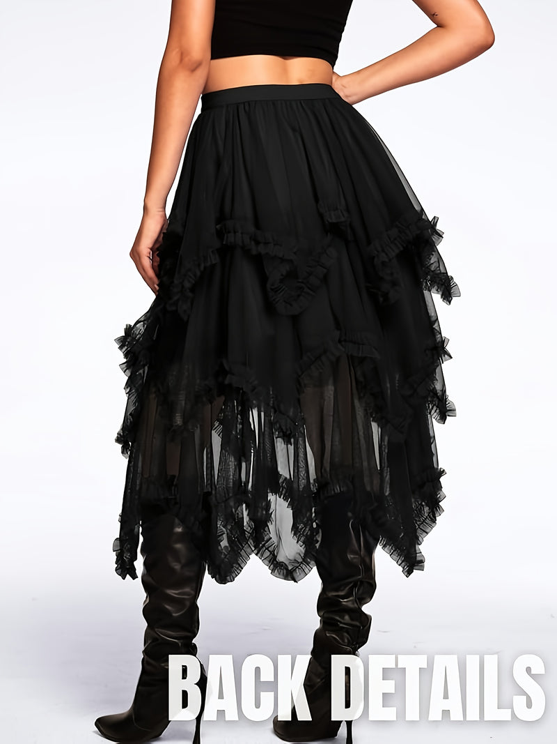 Women’s Punk-Inspired Layered Tulle Skirt with a Black Gothic Mesh.