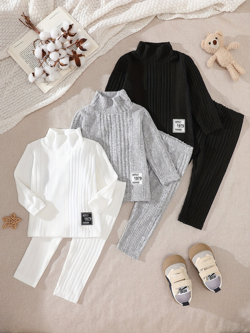 6pcs Kids Fleece Ribbed Long Sleeve Pants Set Fashion Casual Elastic.