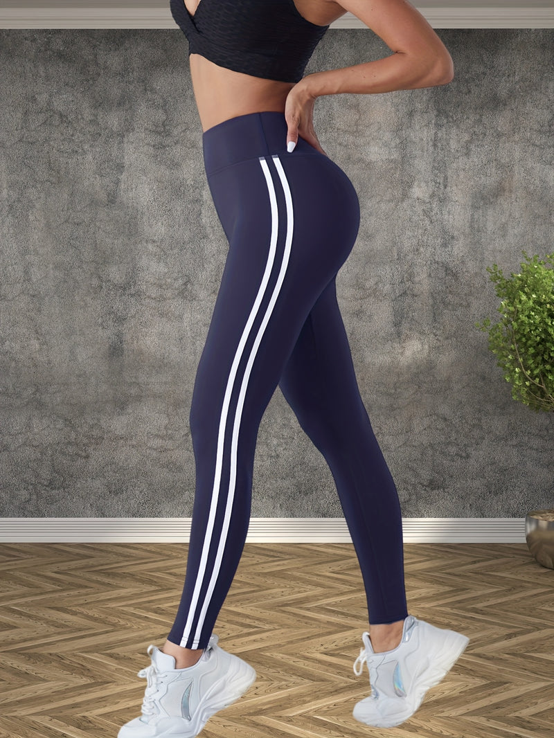 2pcs Women's Side Stripe Yoga Pants, High-Waisted Outdoor Sports Leggings.