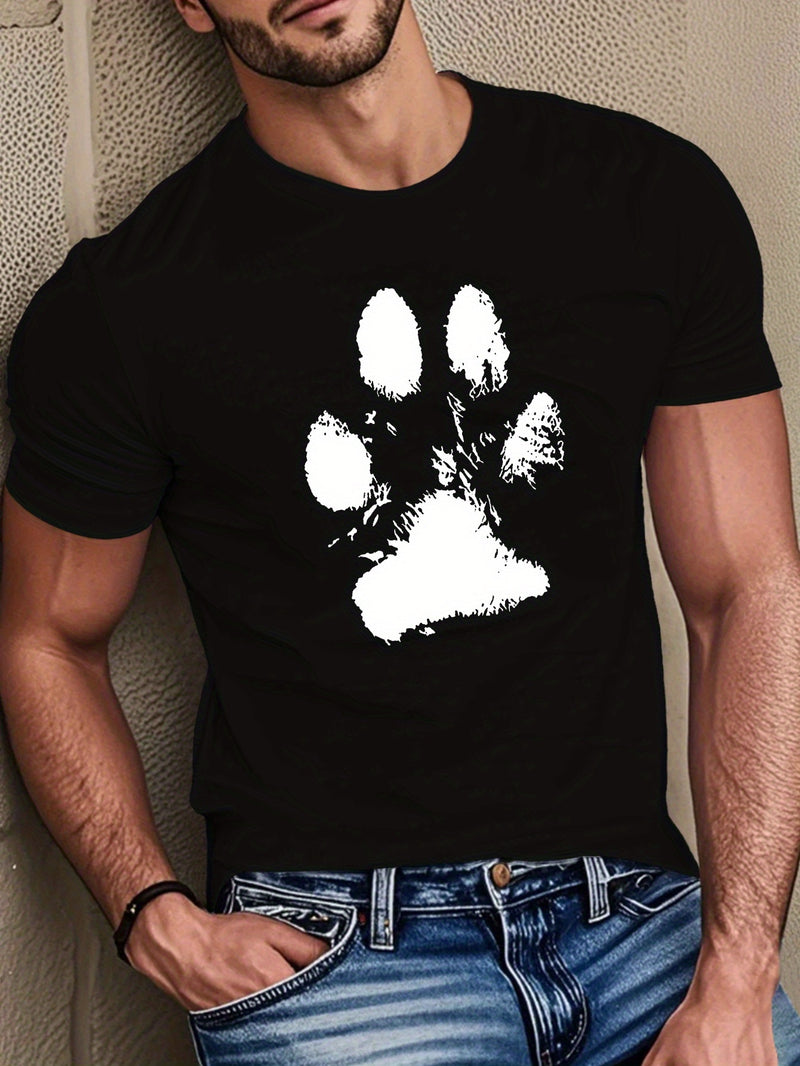 Men's Lightweight T-Shirt Featuring Dog Paw Prints.