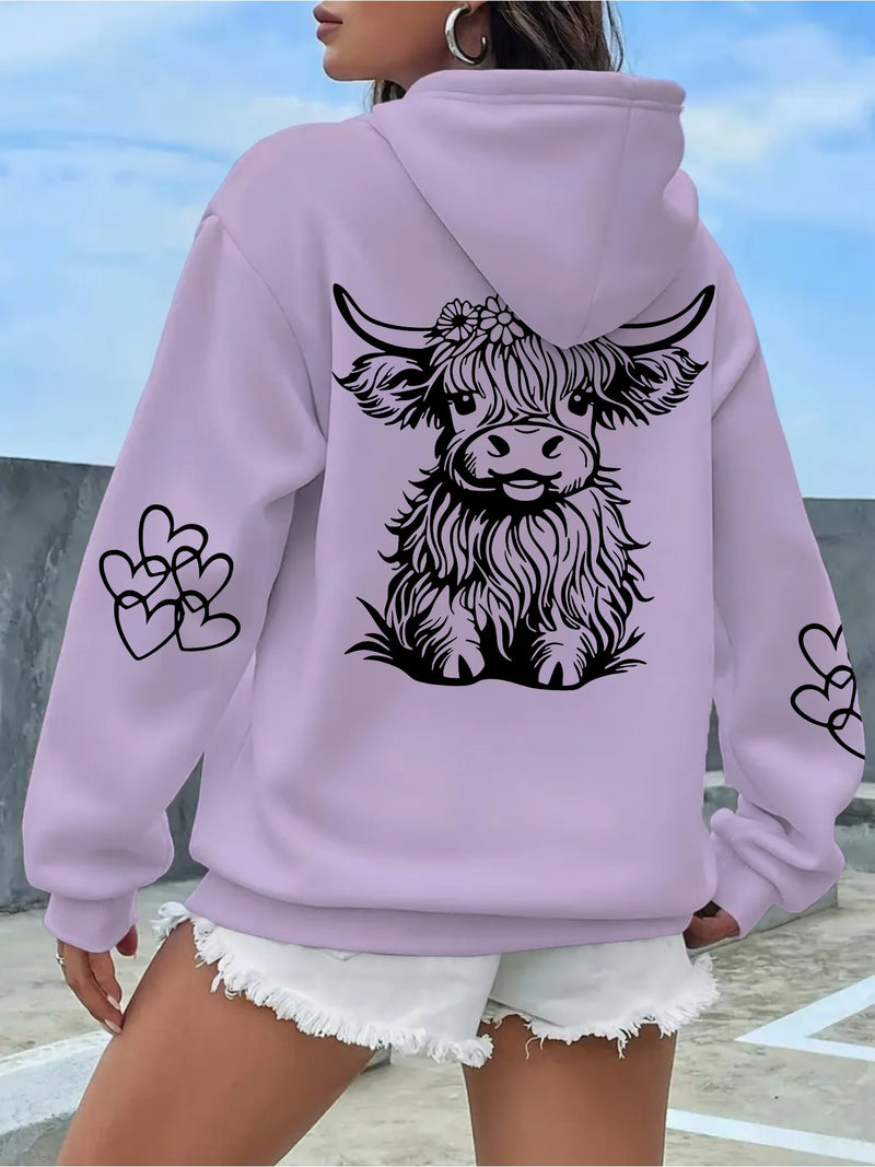 Women's Highland Cow Print Hoodie.