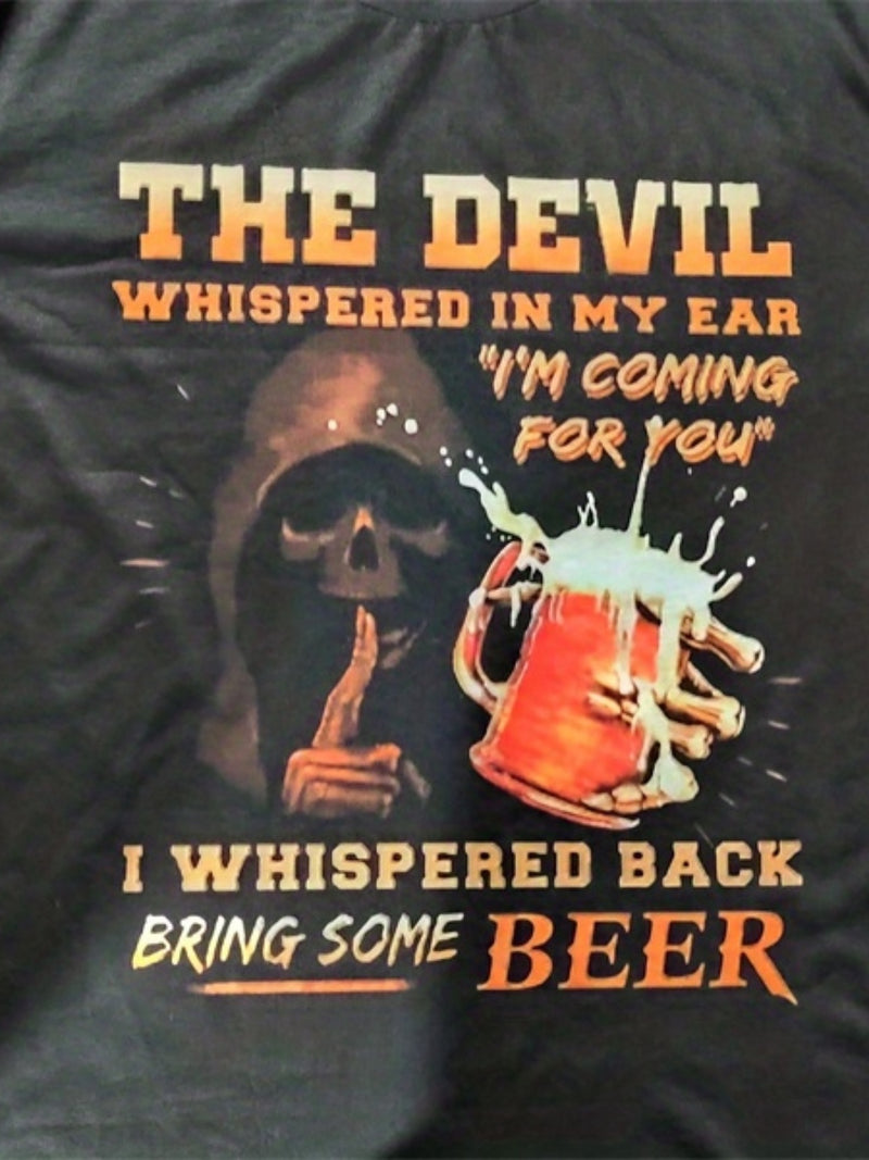 Men's T-Shirt with Slogan And Graphic, Black Crew Neck, 3D Print.