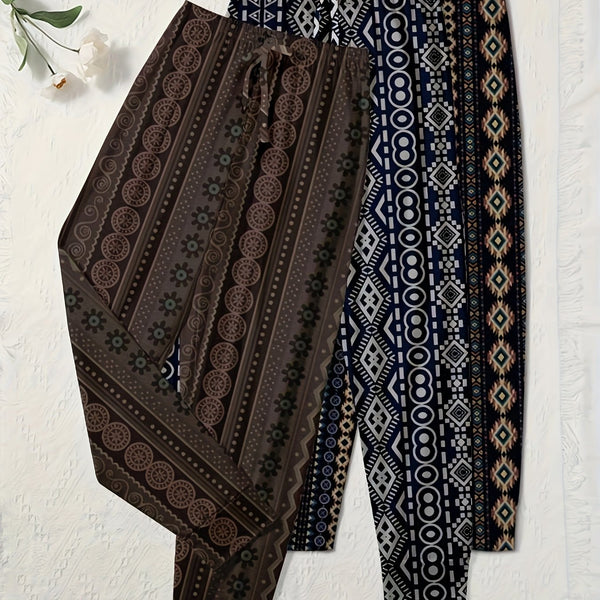 Set of 3 Printed Women's Pants with a Tapered Design, Suitable for All Seasons.