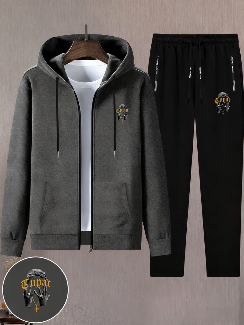 Men's Trendy Autumn And Winter Hooded Jacket Set.