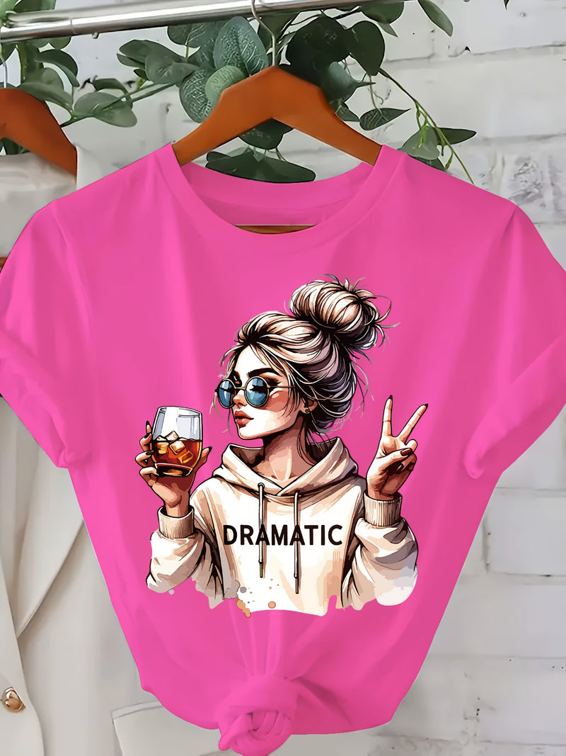 Women's Fashion Print Round-Neck Short-Sleeve T-Shirt.