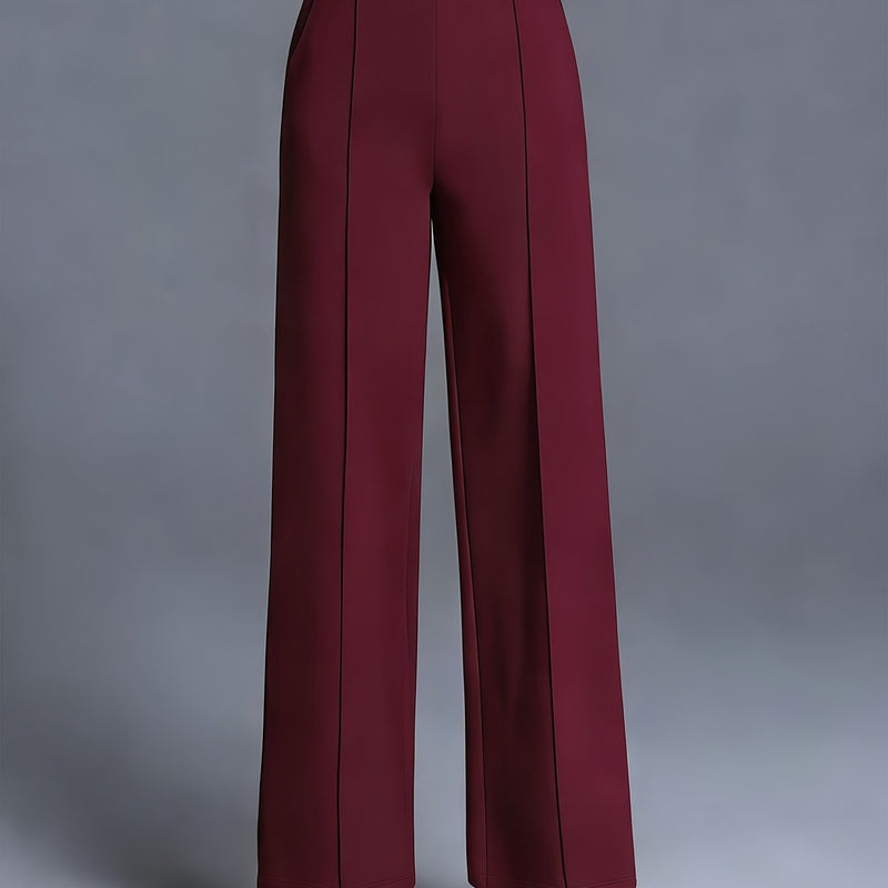 Women's Elegant High Waisted Slanted Pocket Wide Leg Pants.