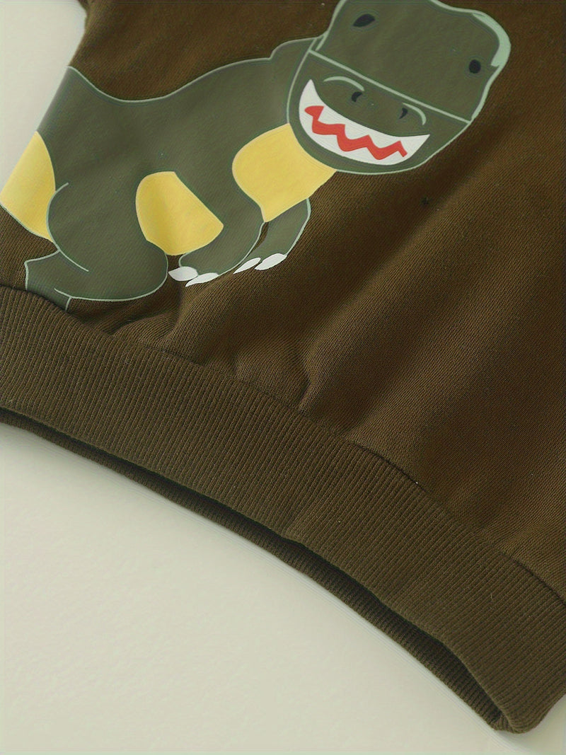 2pcs Baby Boy Set, Long-Sleeved Fleece Hooded Sweatshirt + Long-Sleeved.