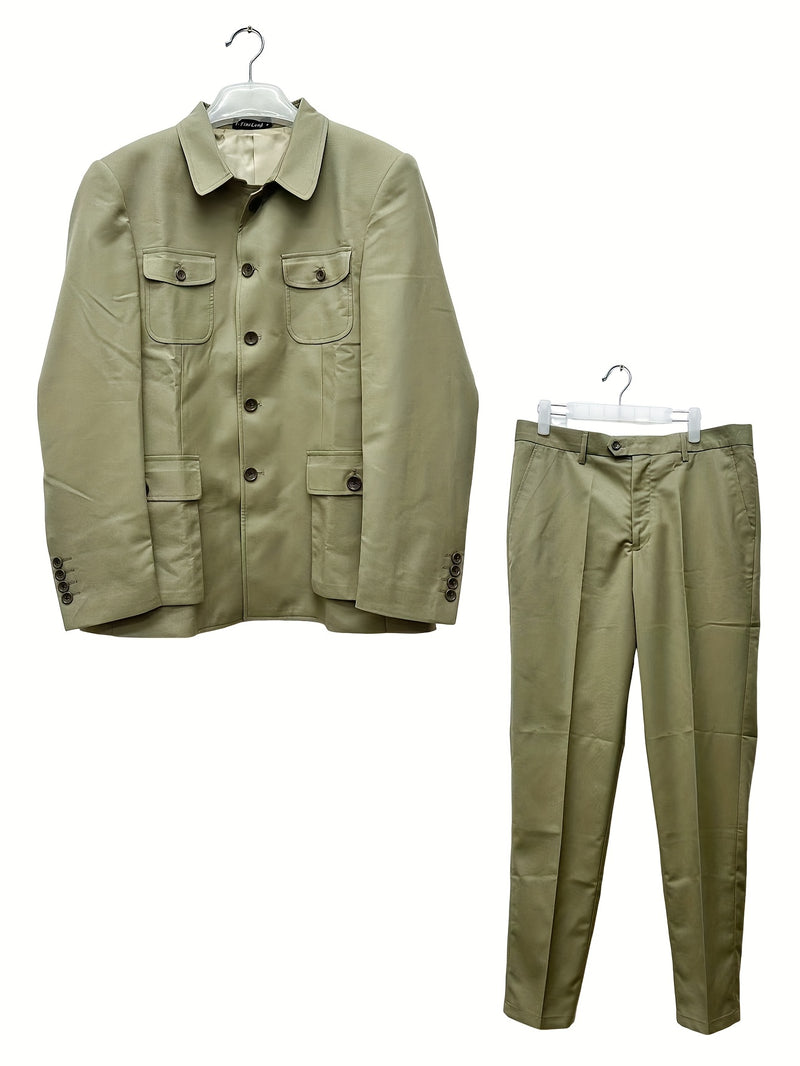 Men's Mandarin Suit Set with Western Pants Two-Piece Outfit