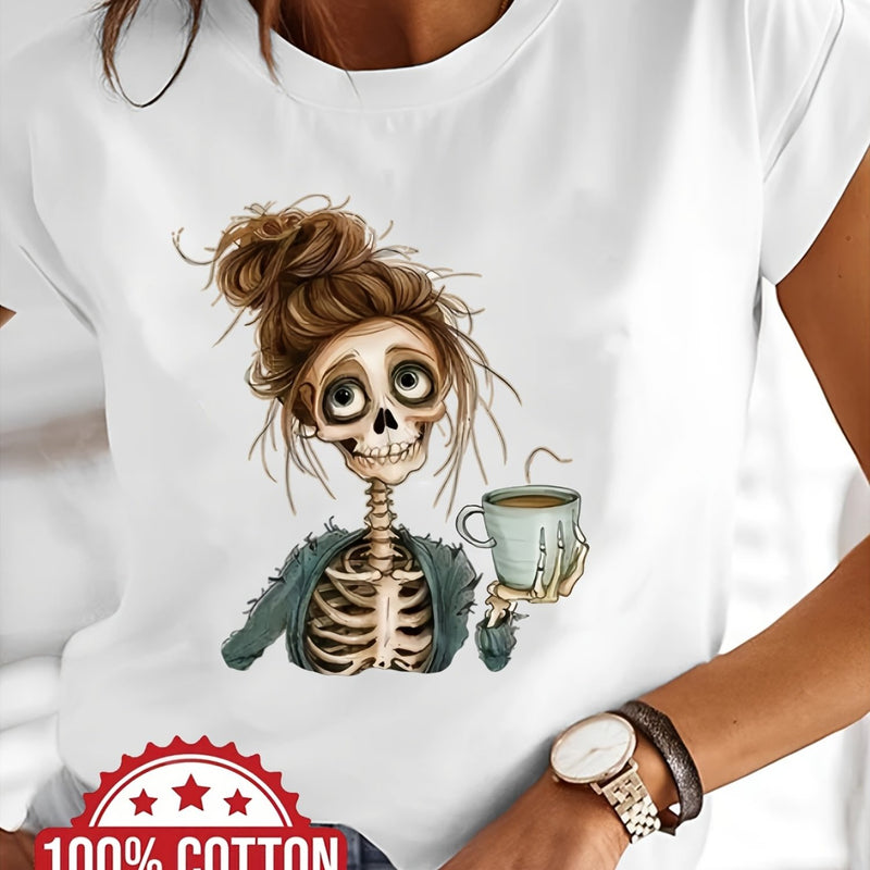 Women’s Artistic Patterned Print, Elegant Round Neck Short-Sleeve.