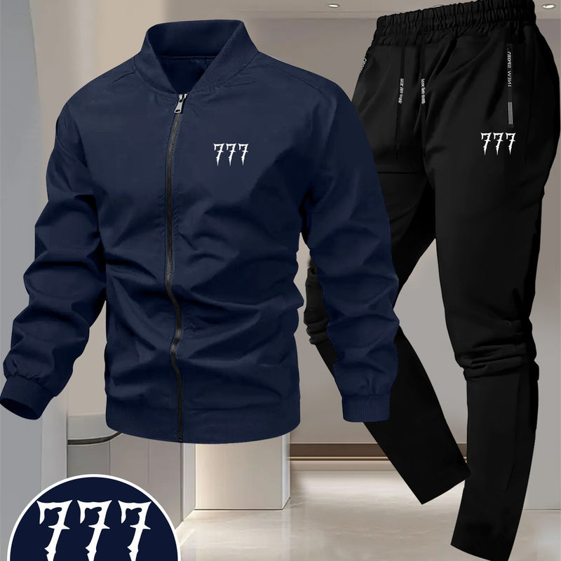 Men's Trendy Design Sense, Two-Piece Jacket Set with 777 Printing Casual.