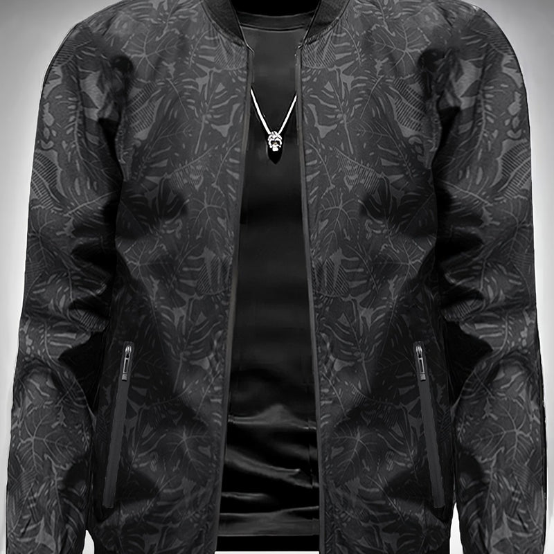 Men'S Fashion Print Casual Sports Jacket with Baseball Collar, Long Sleeve.