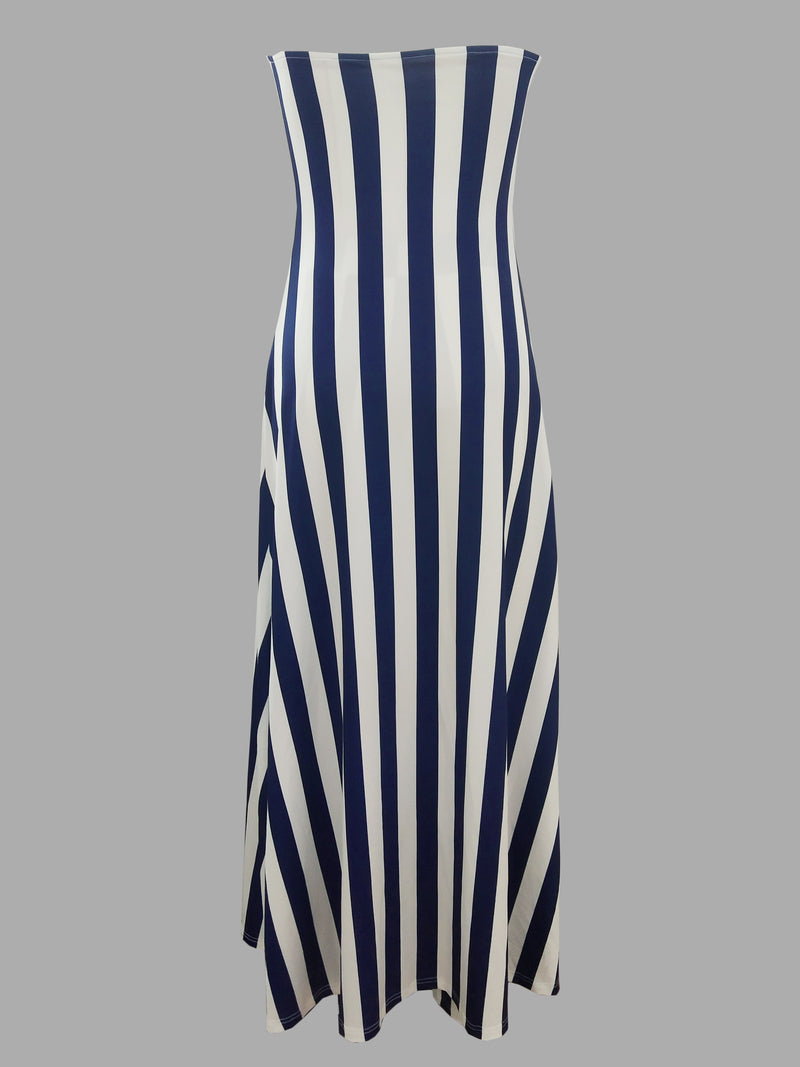 Women's Off-Shoulder Pantsuit with Side Pockets, Featuring Striped Prints.