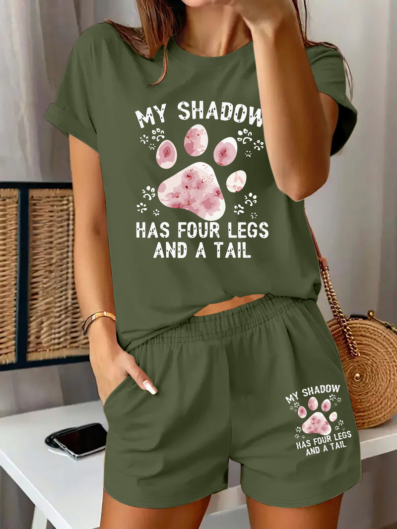 Women’s Graphic Print Two Piece Set, Short Sleeve T-shirt & Shorts.