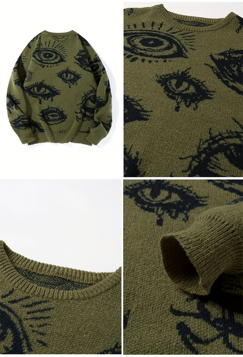 Men’s Round Neck Street Style Pullover with Contrasting Colors.
