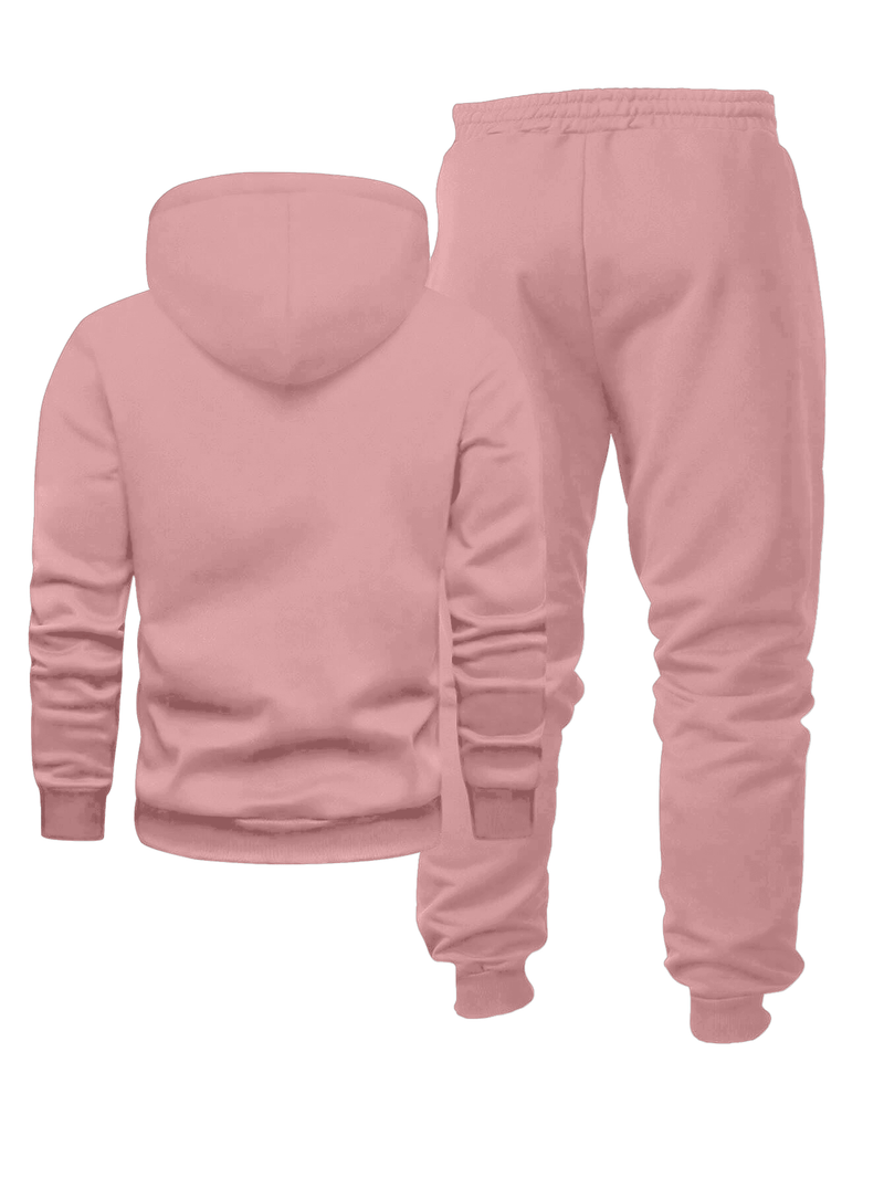Men's Fashion Slogan Hoodie Four-Piece Set with Drawstring Elastic.