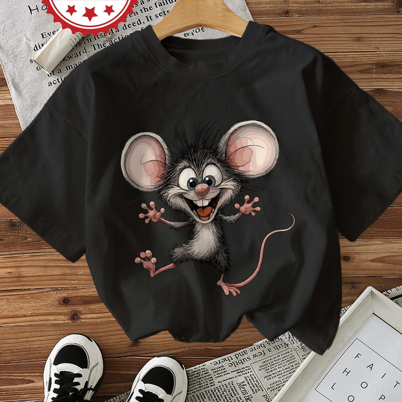Women's Cotton Cartoon Mouse Graphic Print T-Shirt.